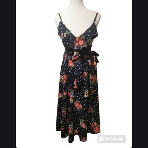 Rare vintage s38 floral summer dress ruffle details 7/8 length tie front / back